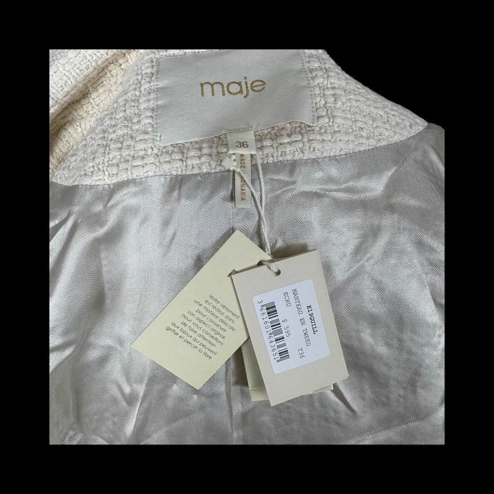 NWT Maje Women Tweed Blazer S Ivory Classic Fringe Career Old Money Scandigirl - Picture 5 of 10
